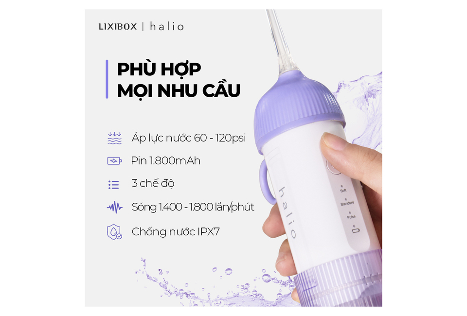 Set 4 Đầu Thay Thế Máy Tăm Nước Cầm Tay Halio UltraClean - Periwinkle