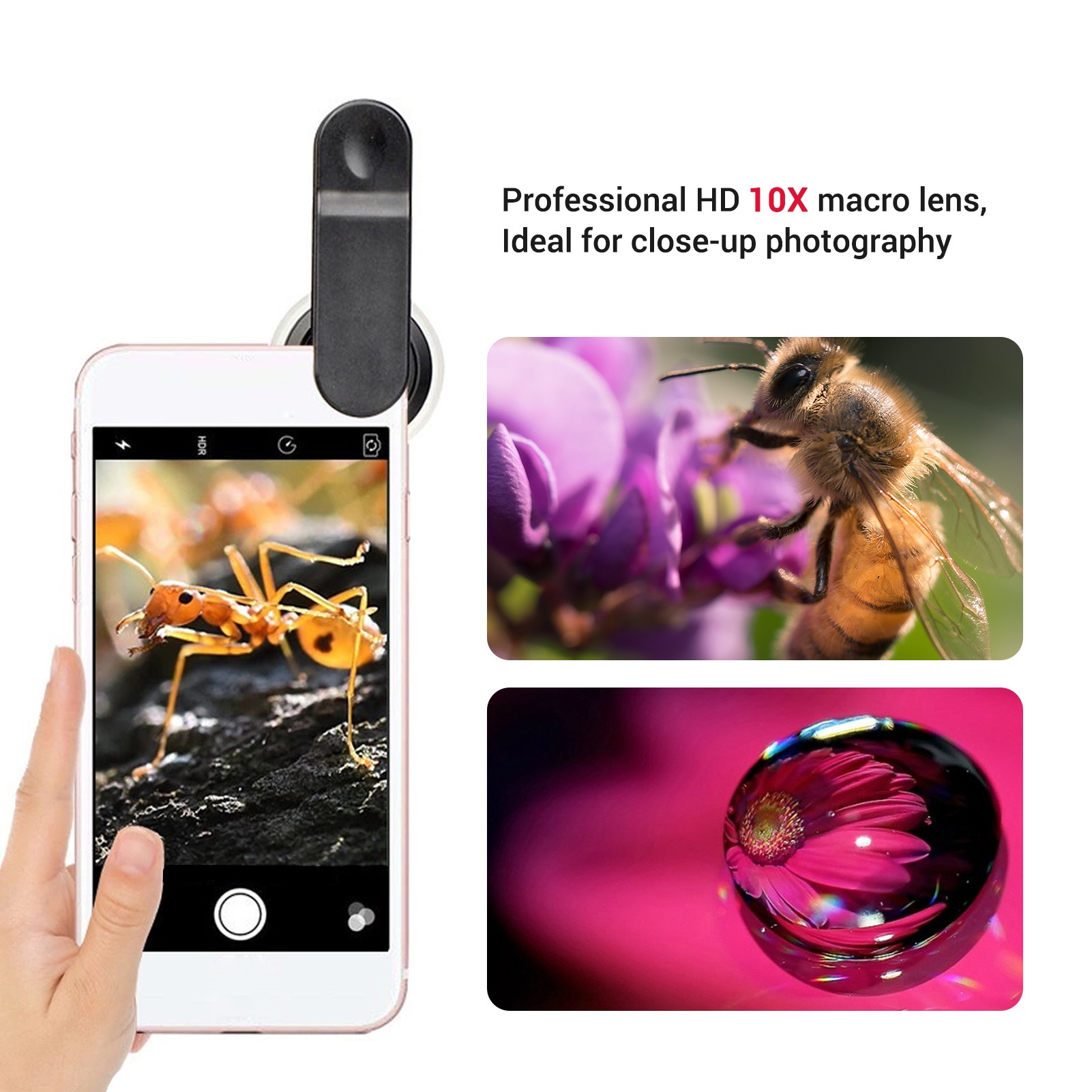 Ống kính macro chuyên nghiệp HD 25mm 10X tương thích với hầu hết các điện thoại thông minh