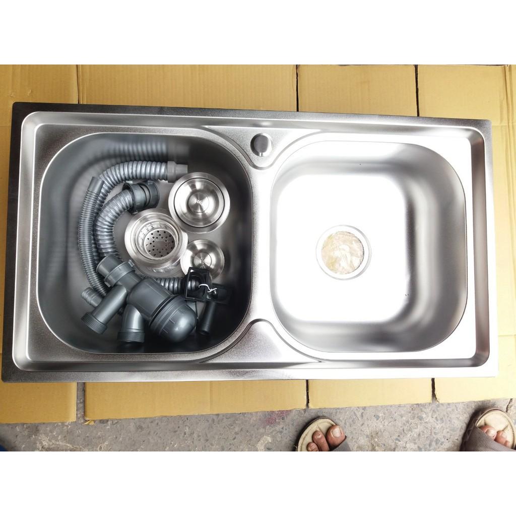 Chậu rửa chén 2 hộc đều inox cao cấp + bộ xả inox304 chống hôi