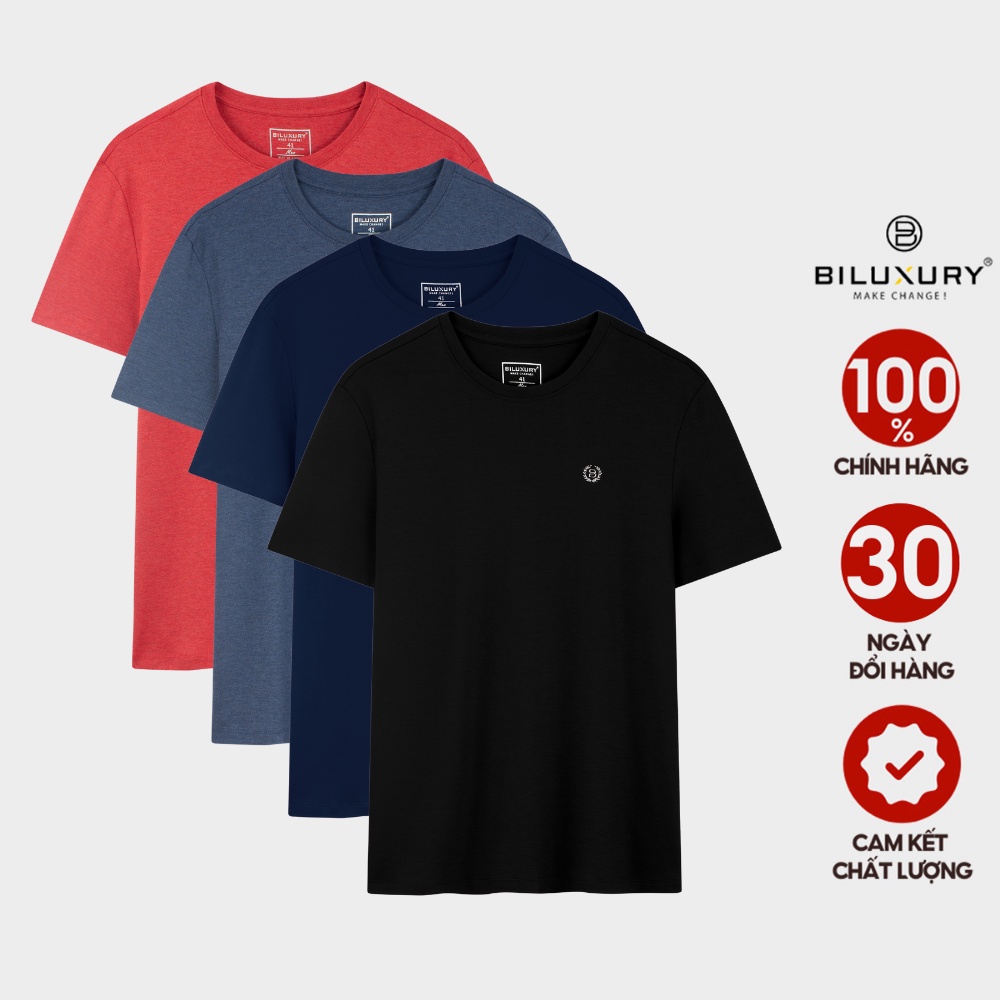 Áo thun nam Biluxury phông cổ tròn co giãn basic dễ phối đồ phom slimfit 6APKB001 combo 3 áo ngẫu nhiên