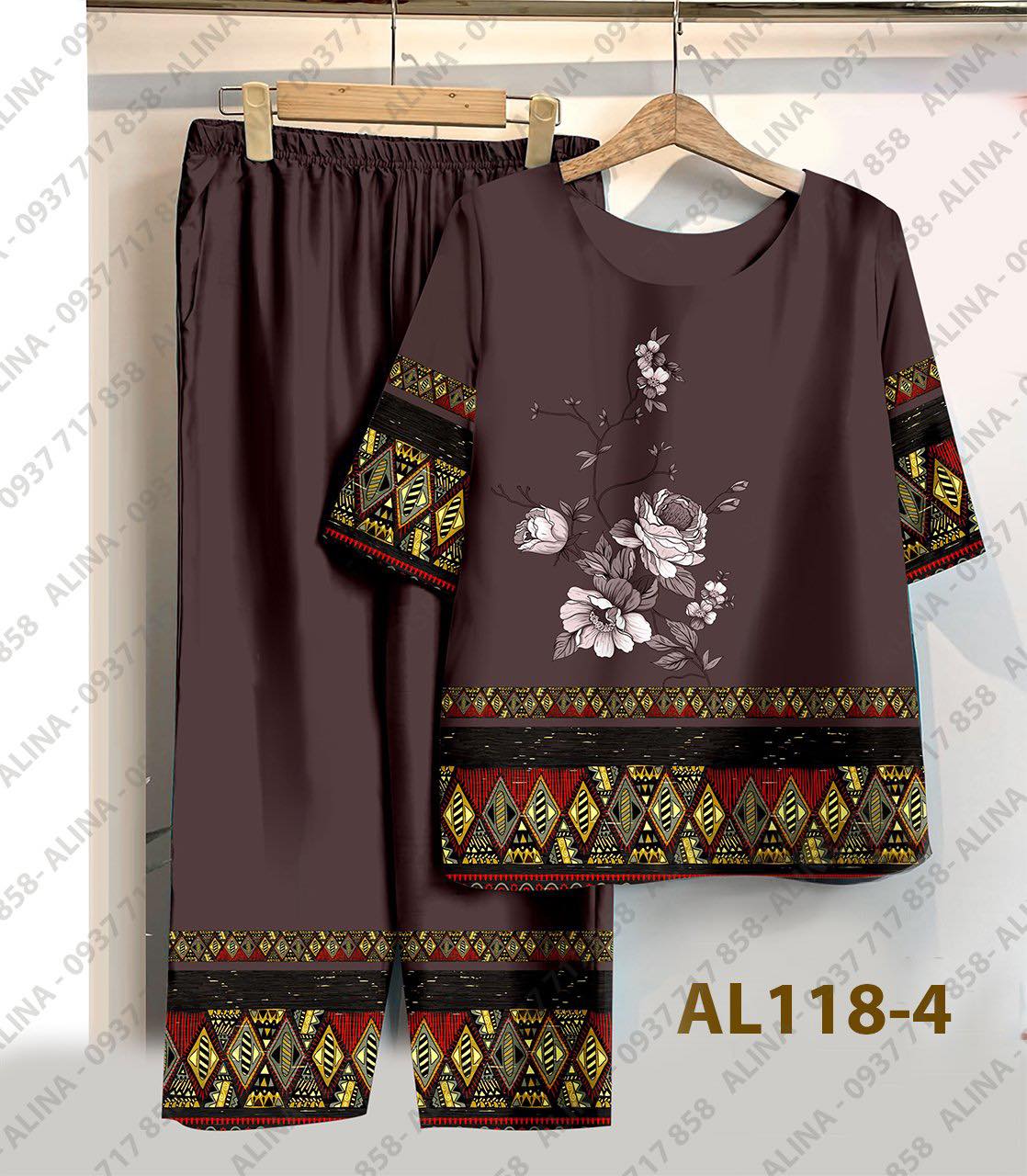 Đồ bộ Trung Niên Cao cấp Alina Lụa Latin Thoáng Nhẹ Mát Mềm Mịn, Họa Tiết Đơn Giản Phù Hợp Nhiều Người Mẫu AL118