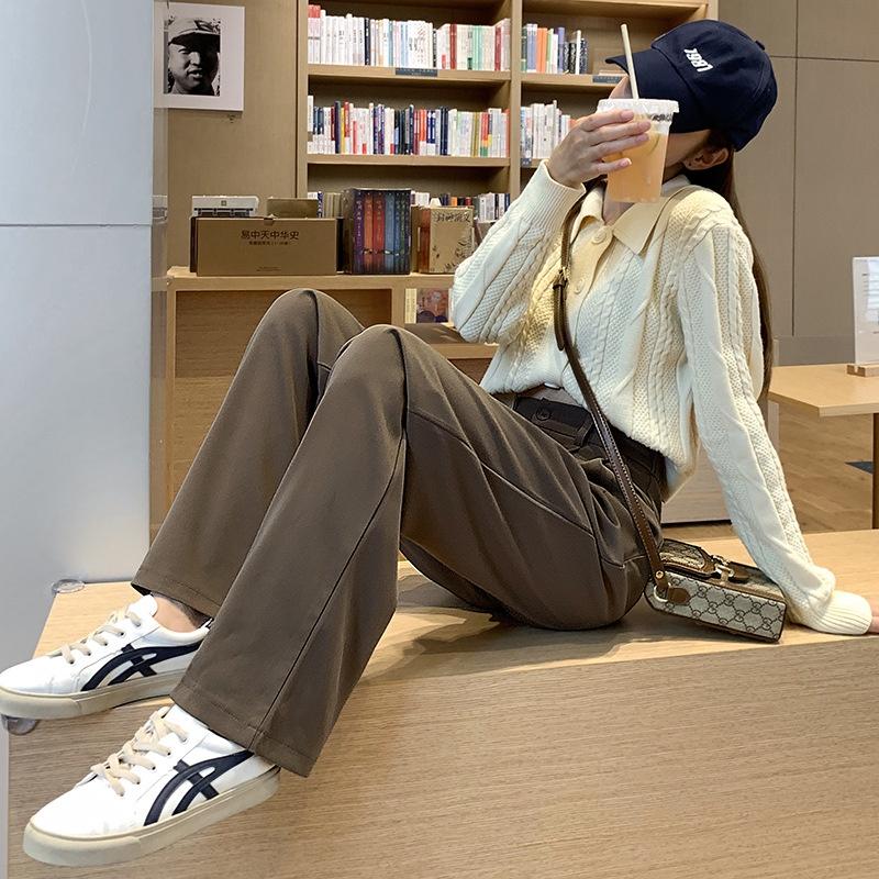 Quần Ống Rộng Dáng Suông Lưng Cao Cạp Thun Culottes Khóa Trước Màu Nâu QD33