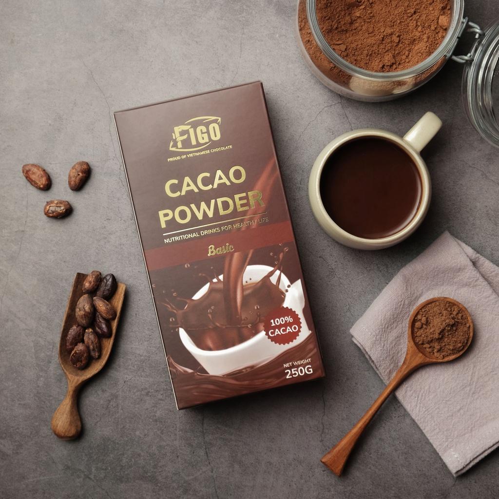 Combo Bột cacao nguyên chất không đường 250g+ Socola sữa 20gram 4 hộp mix nhiều vị FIGO, đồ ăn vặt ngon văn phòng