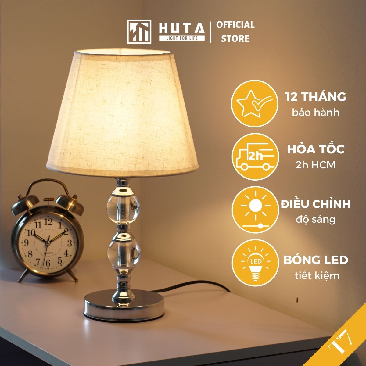 Đèn Ngủ Để Bàn Huta T7 Điều Chỉnh Độ Sáng, Thép Độc Đáo Hiện Đại Decor Trang Trí Phòng Ngủ Đọc Sách Đầu Giường, Điều Chỉnh Độ Sáng, Bóng Led, Dùng Nhà Hàng, Khách Sạn, Homestay - Điều Chỉnh Độ Sáng