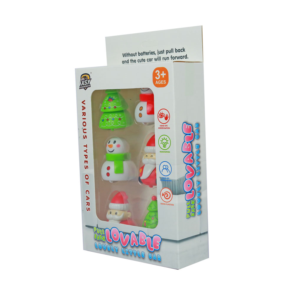 Mini Santa Claus Snowman hình xe chạy thủ công băng trớn ngược đồ chơi trẻ em, Cây thông người tuyết ông già Noel xe đồ chơi chạy thủ công kéo giáng sinh