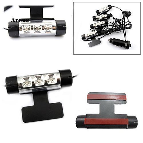 Bộ 4 Dây Đèn 3 Bóng LED 12V Màu Xanh Dương Neon Trang Trí Nội Thất Xe Hơi