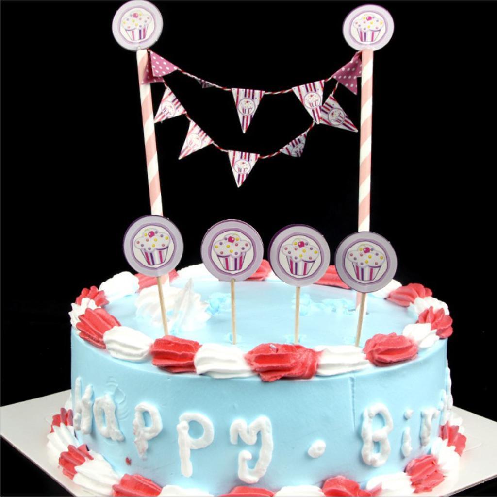 6 Pieces Ice Cream Design Cake Topper Cake Banner Cupcake Picks Cake Wrapper
