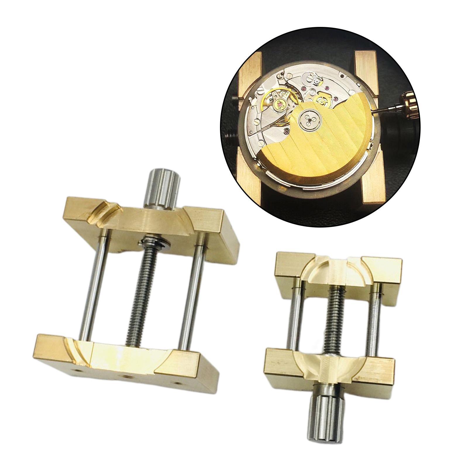 2 Pieces Brass Watch Movement Clip Holder Fixed Base Accessory 2 Seats