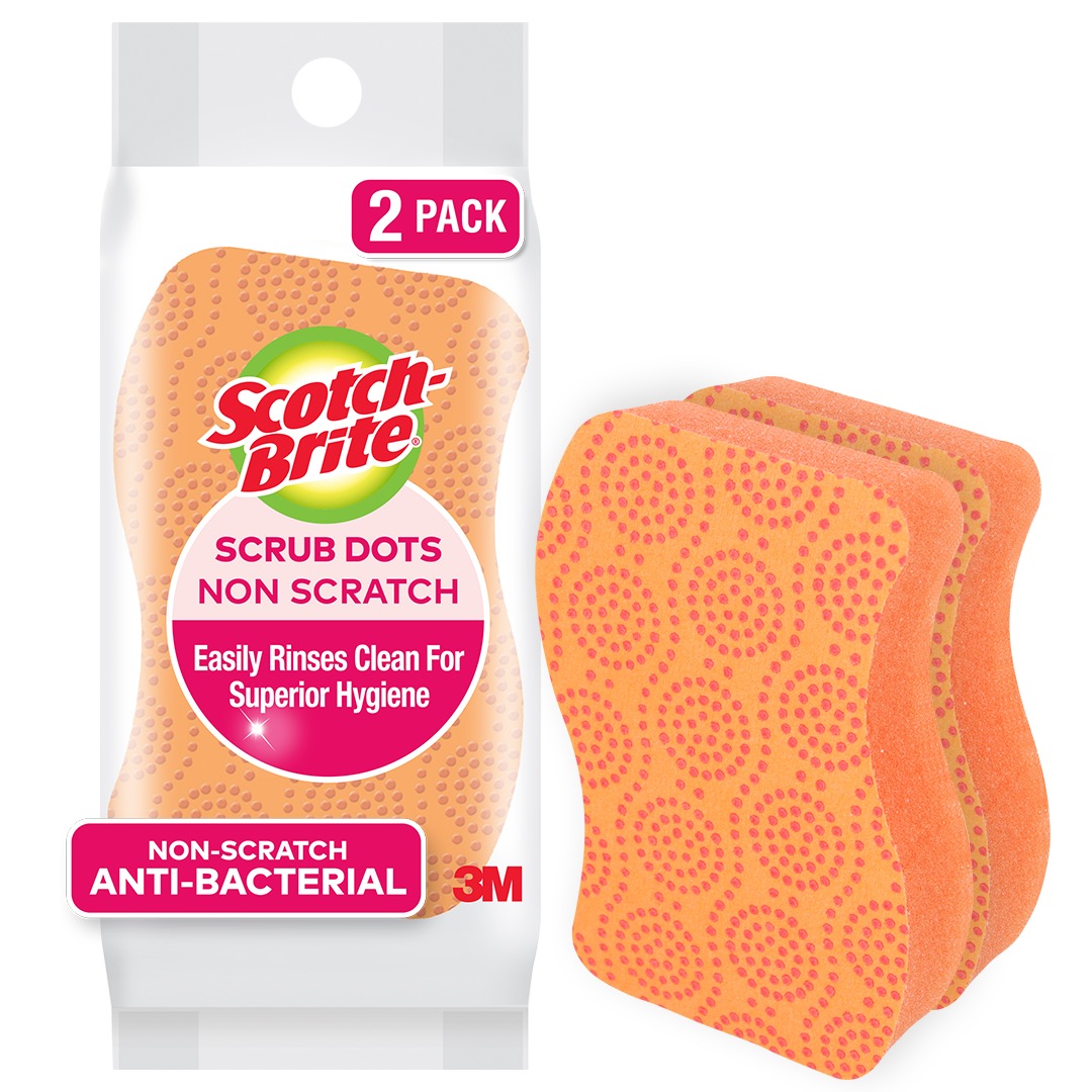 Miếng rửa chén hạt nổi siêu sạch Scotch Brite 3M đa năng, công nghệ độc quyền mới, mút kháng khuẩn ngăn vi trùng, không gây mùi, không bám cặn bẩn, dễ dàng vệ sinh (Màu cam/ Màu xanh lục)