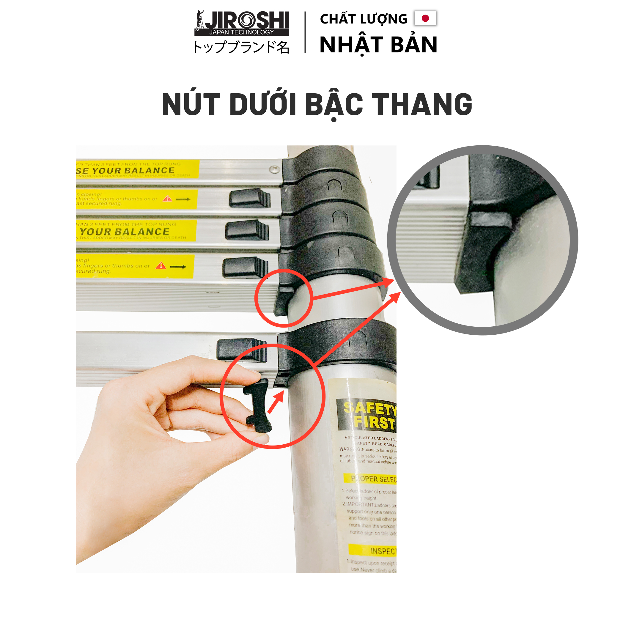 Bộ nhựa đen trong lòng thang INOX , phụ kiện thang rút JIROSHI