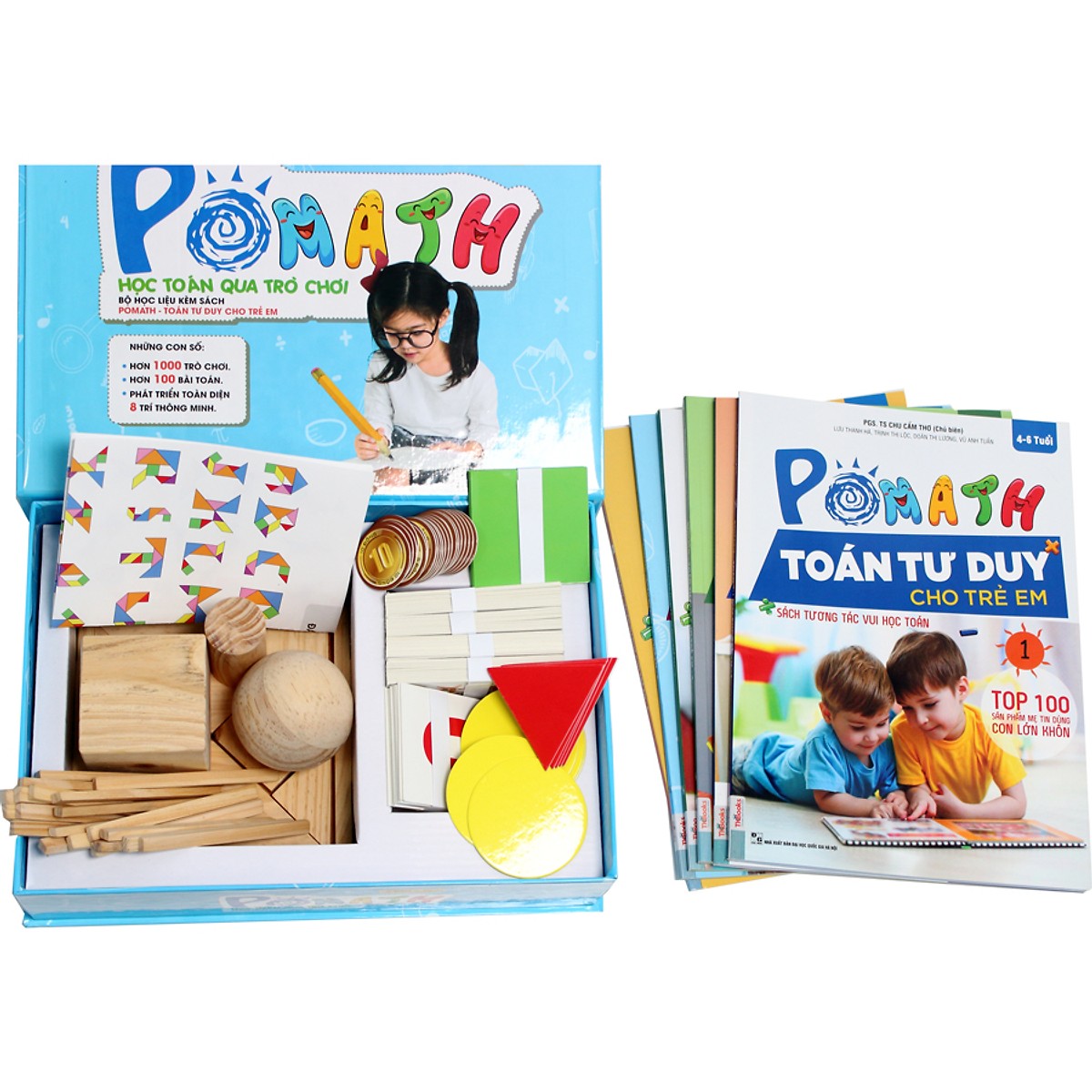Combo Bộ Sách POMath Toán Tư Duy Cho Trẻ Em 4 Đến 6 Tuổi Và Bộ Học Liệu Đi Kèm