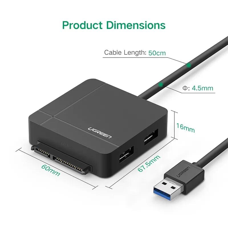 Ugreen UG30918US231TK 50CM màu Đen Bộ chuyển đổi USB 3.0 sang 2 USB 3.0 + SATA + SD TF cao cấp - HÀNG CHÍNH HÃNG