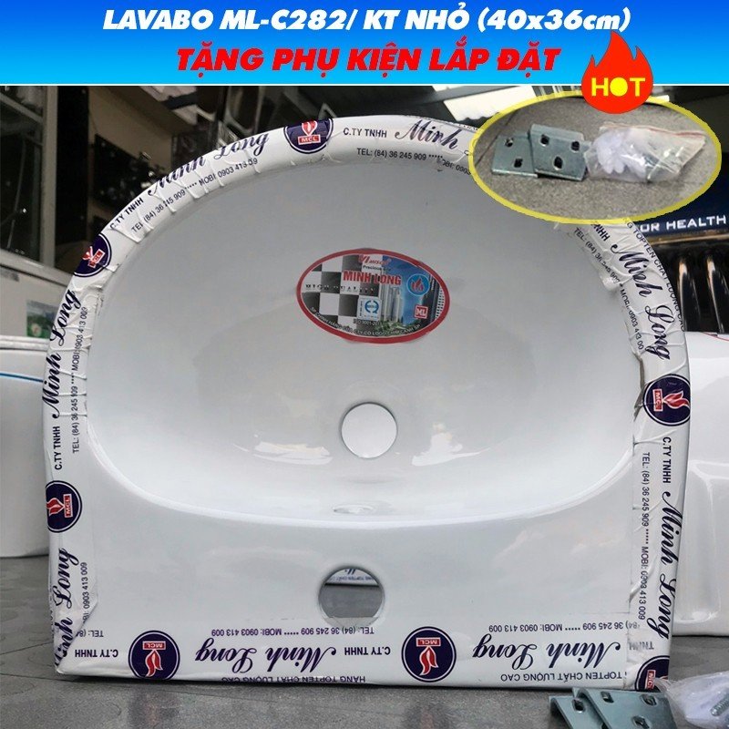 COMBO Chậu Rửa Mặt Lavabo Kèm Chân Chụp Treo Tường C284 - Tặng xi phông ruột gà và Pas lắp đặt