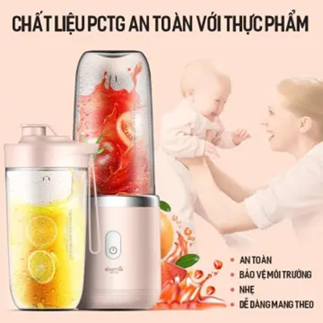 Máy xay sinh tố, máy say mini cầm tay sạc pin tích điện CHIGO 6 lưỡi xoay đa năng dung tích 300ml sạc pin USB