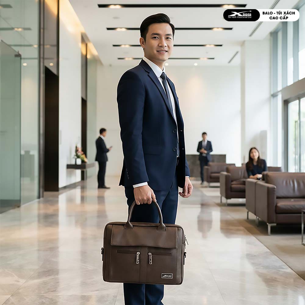 Cặp Công Sở Xbags Lavish Xb4301 Da Cao Cấp Màu Nâu, Chống Va Đập, Chống Nước, Sang Trọng Chuyên Nghiệp, Đựng Được Laptop 15 Inch!