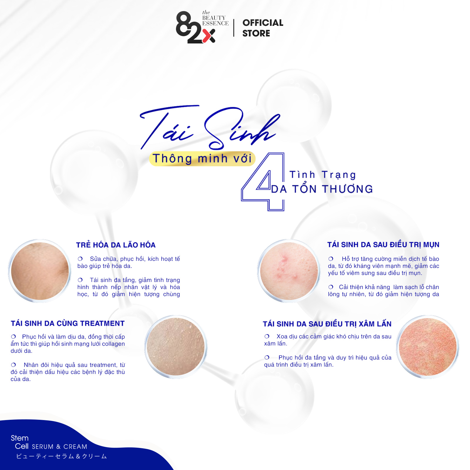 82X- Bộ đôi AI STEM CELL SERUM & CREAM dưỡng trắng , chống lão hóa hoàn hảo đến từ Nhật Bản với 10ml/chai và 10mg/hộp.