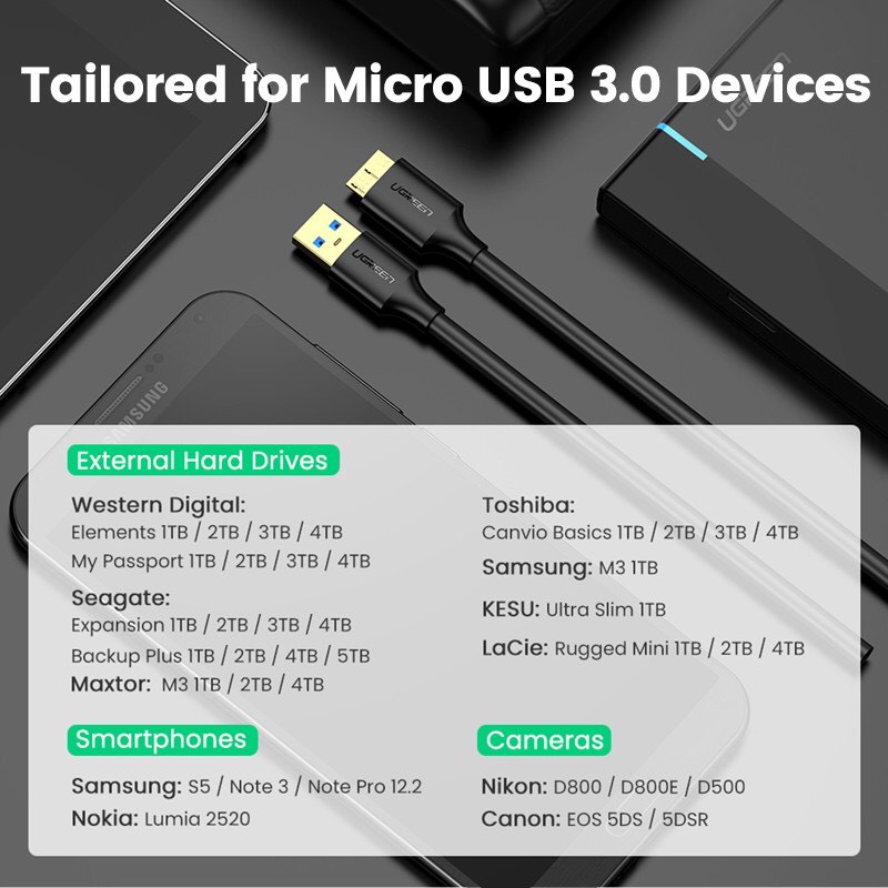 Cáp truyền dữ liệu Ugreen USB 3.0 hai đầu cắm kết nối nhanh chóng chất lượng cao tiện dụng hàng chính hãng