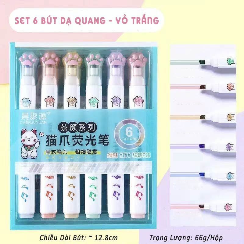 SET 6 CÂY BÚT DẠ QUANG HIGHLIGHT HÌNH CHÂN MÈO