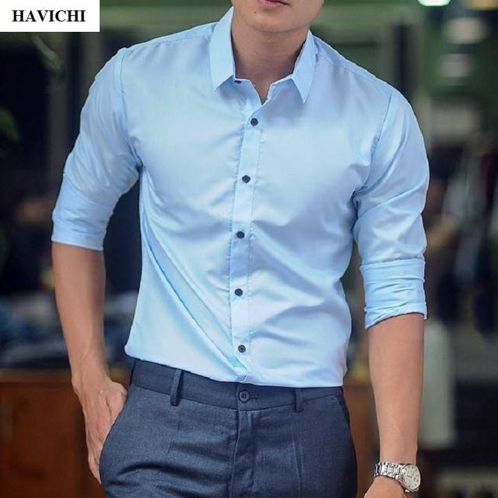 Áo sơ mi nam trắng - Sơ mi trắng trơn vải mềm, dễ ủi, thoáng mát. - Xanh đen,M