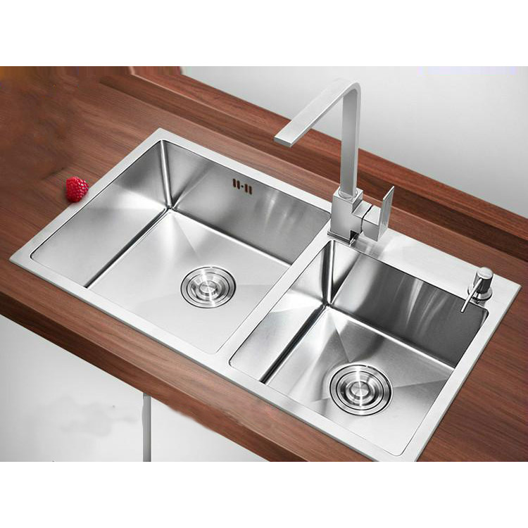 Combo Chậu Rửa  Chén Đúc Inox  304 Kích Thước 82x45 cm ,vòi rửa chén vuông nóng lạnh,bình xà phòng , rỗ đựng chén