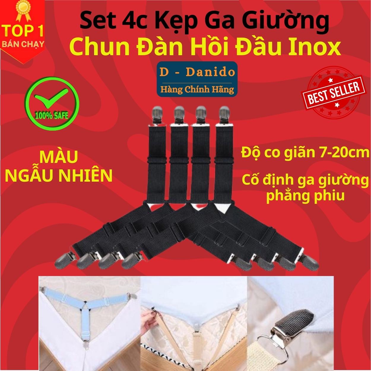 Kẹp ga trải giường chống xê dịch - Nẹp 4 góc cố định và giữ phẳng drap ga phủ giường D Danido (Giao mầu ngẫu nhiên)