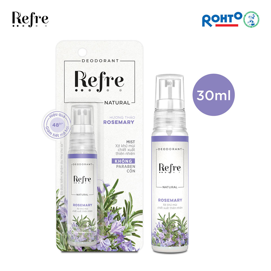 Xịt Khử Mùi Refre Natural Rosemary Hương Hương Thảo (30ml)