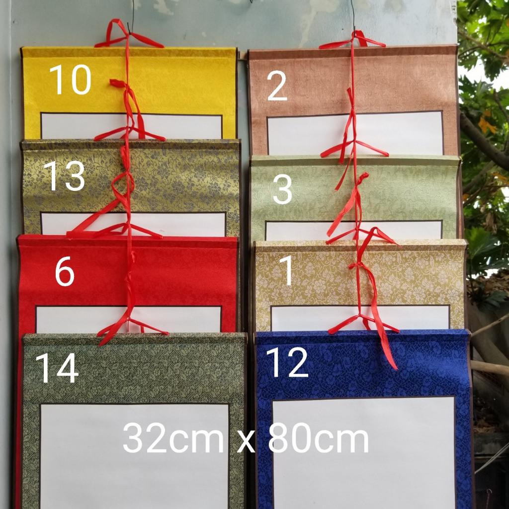 Set 4 tấm biểu bồi lụa viết thư pháp Kích thước 32cm x 80cm. Nghiêng giấy bút mực biểu lụa thư pháp.