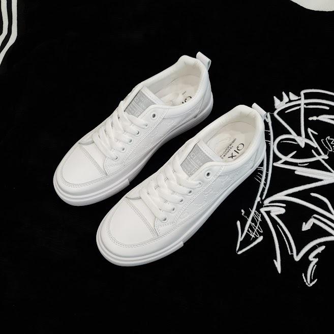 Giày Thể Thao Nữ Trắng Chất Da Mềm Sneaker Da Màu Trắng Họa Tiết Siêu Đẹp - TT5