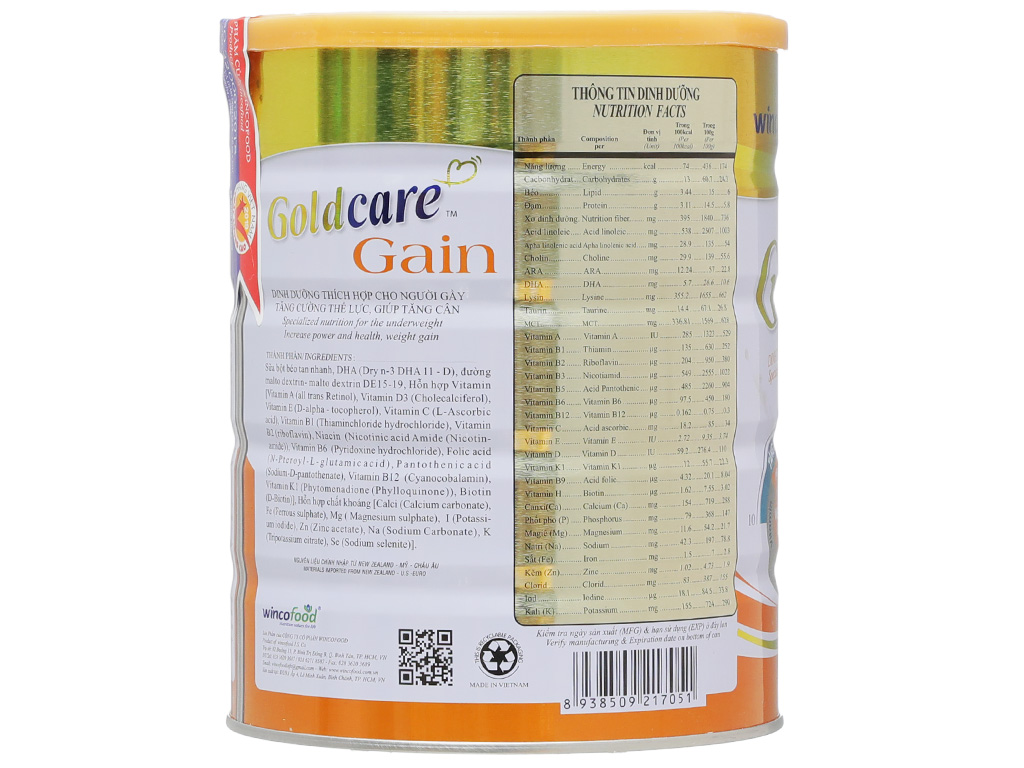 Sữa bột Wincofood Goldcare Gain: dinh dưỡng thích hợp cho mọi đối tượng và trẻ em từ 1 tuổi trở lên giúp tăng cân hiệu quả