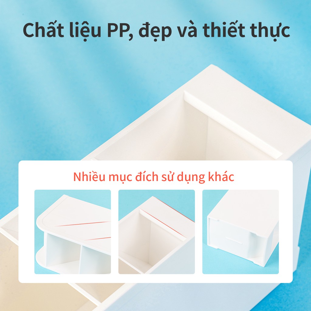 Kệ ống đựng mỹ phẩm 4 ngăn Deli - Xanh/ Trắng/ Hồng - 8932 / 8933