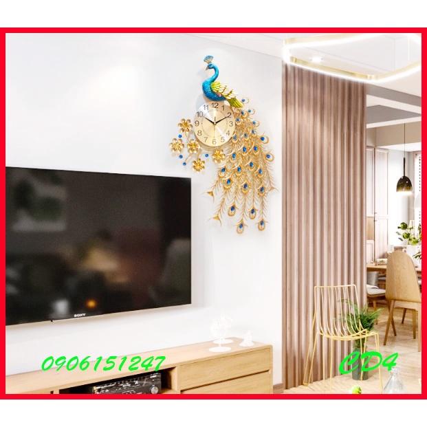 Đồng hồ treo tường trang trí decor chim công CD4 Khổng Tước vàng kích thước 80 x 60 cm