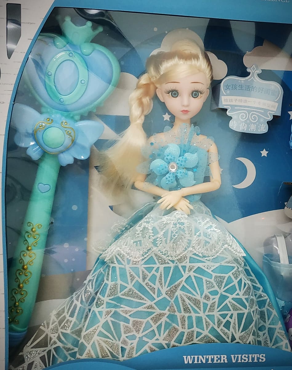 Bộ đồ chơi phụ kiện Búp bê thay đổi trang phục nữ hoàng băng giá Frozen Elsa khớp tay chân kèm quyền trượng có ánh sáng và vương miện