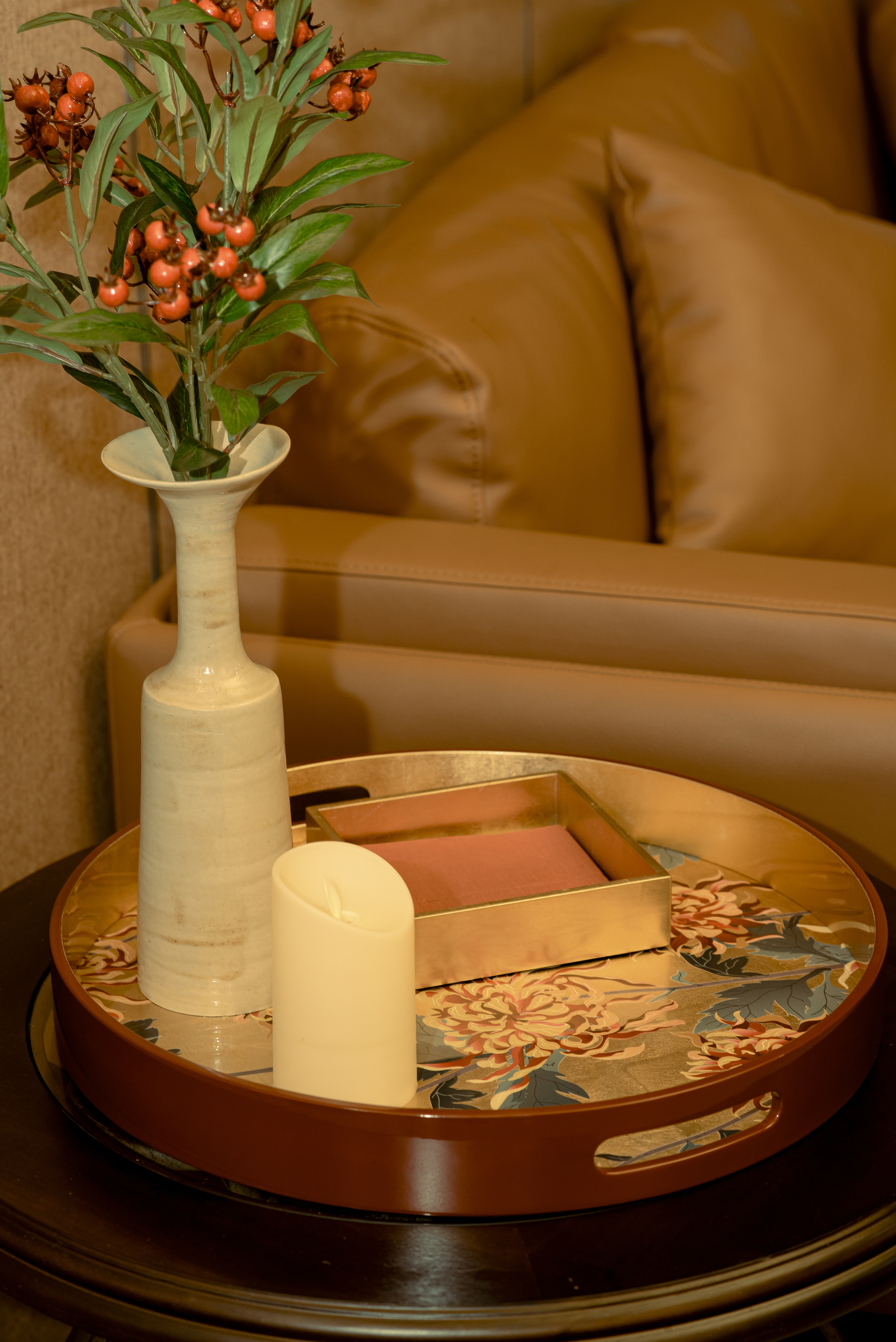 KHAY SƠN MÀI - Họa tiết hoa cúc D35cm