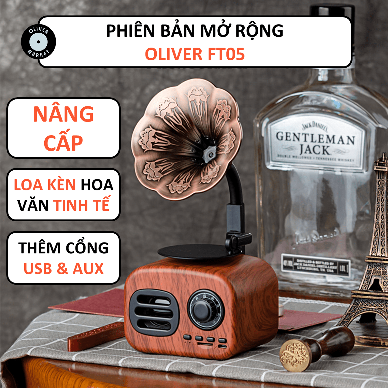 Loa Bluetooth Mini OLIVER BT01 Loa Vân Gỗ Cổ Điển Đồ Decor Bàn Học Trang Trí Phòng Ngủ Loa Laptop Retro Vintage Làm Quà Tặng