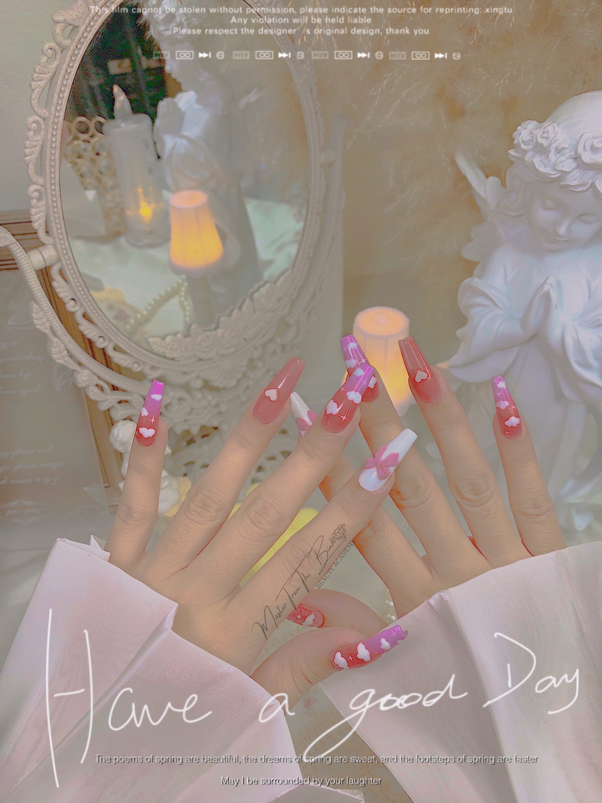 Móng tay giả , nail box vẽ đám mây siêu xinh