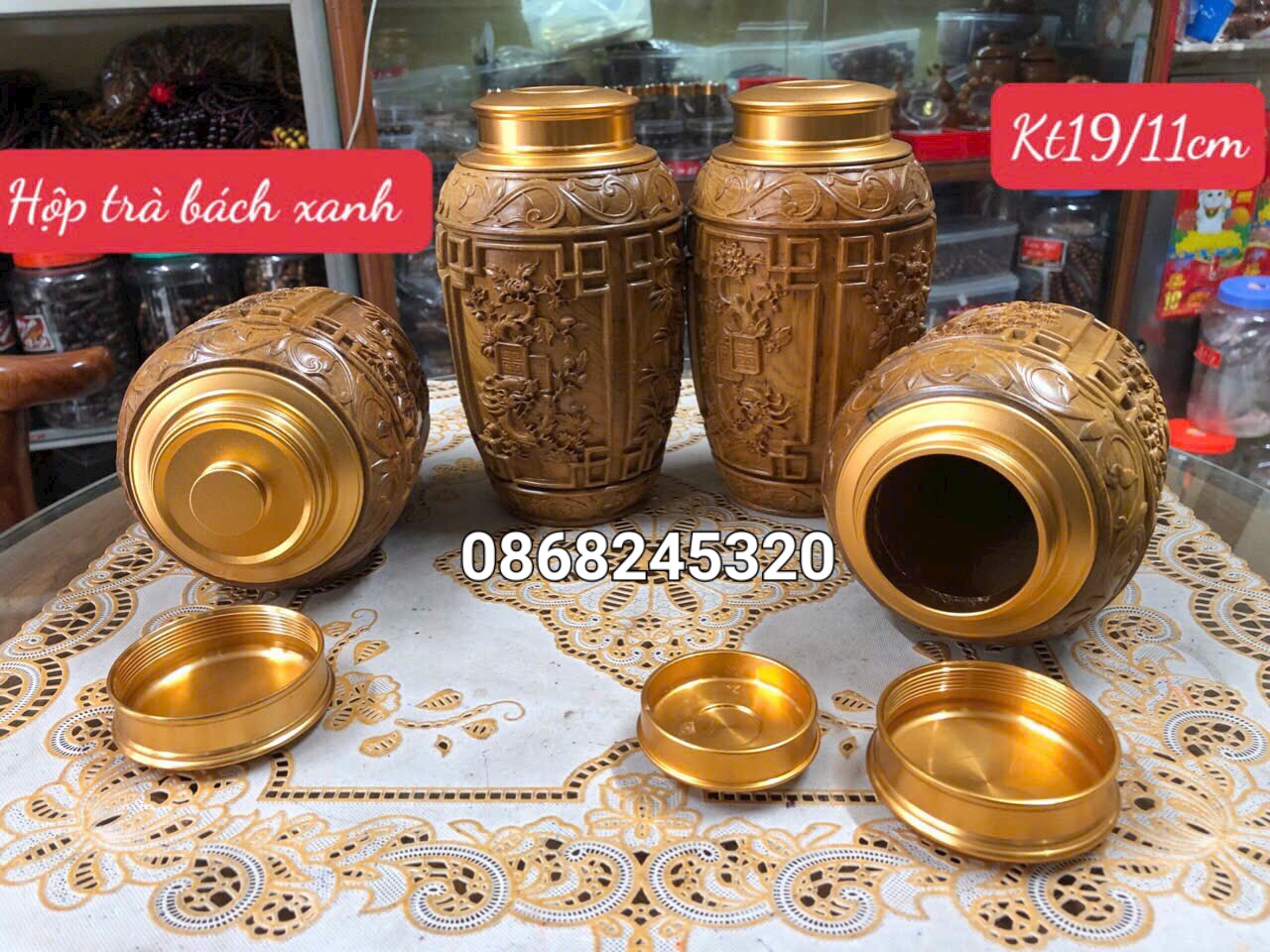 Hôp đựng trà bằng gỗ bách xanh thơm nức kt cao 19×11cm