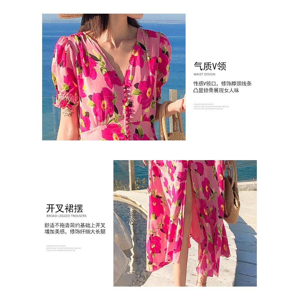 ĐẦM MAXI VÁY MAXI HOA MÀU HỒNG NỔI BẬT HÀNG QUẢNG CHÂU