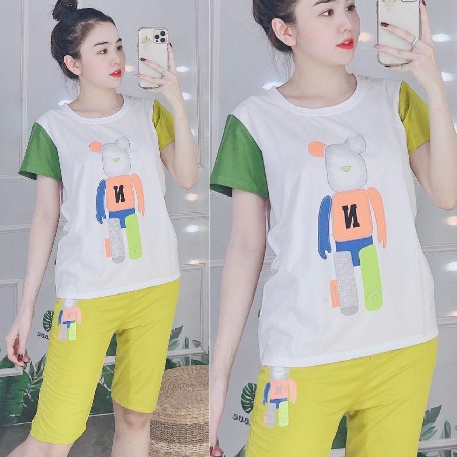 Đồ bộ nữ đồ bộ mặc nhà thể thao bigsize đẹp dễ thương Bộ đồ ngủ nữ gấu quần lửng mặc nhà thun cotton cao cấp ESHOP DB16