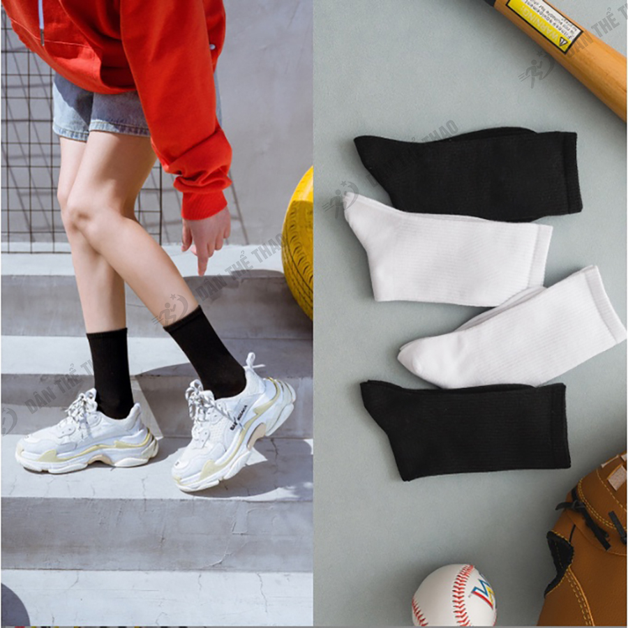 Tất vớ nam nữ màu trơn chất liệu vải Cotton co giãn bốn chiều phong cách hiện đại