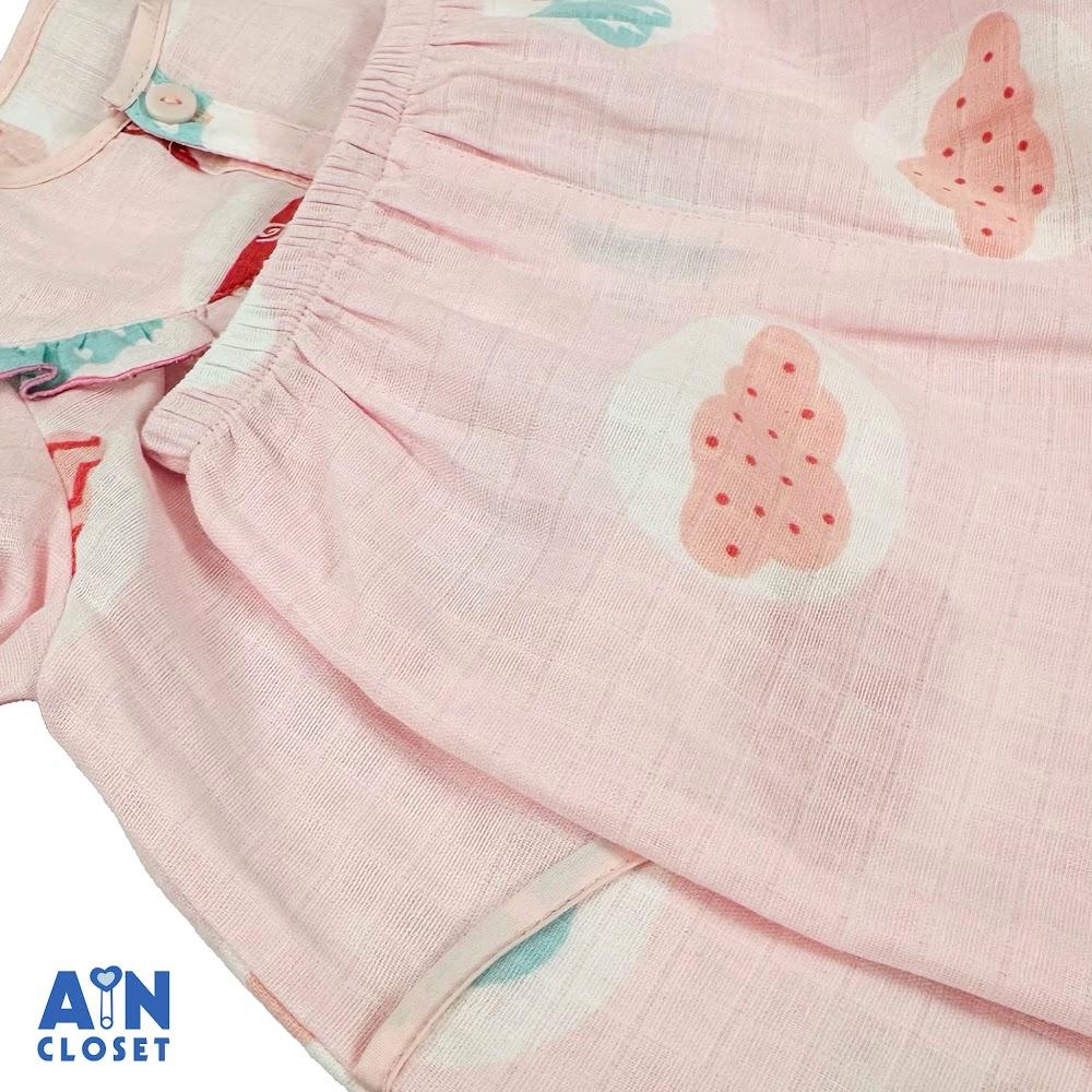 Bộ quần áo Dài bé gái họa tiết Mây Hồng Xô sợi tre - AICDBGDDDH2N - AIN Closet