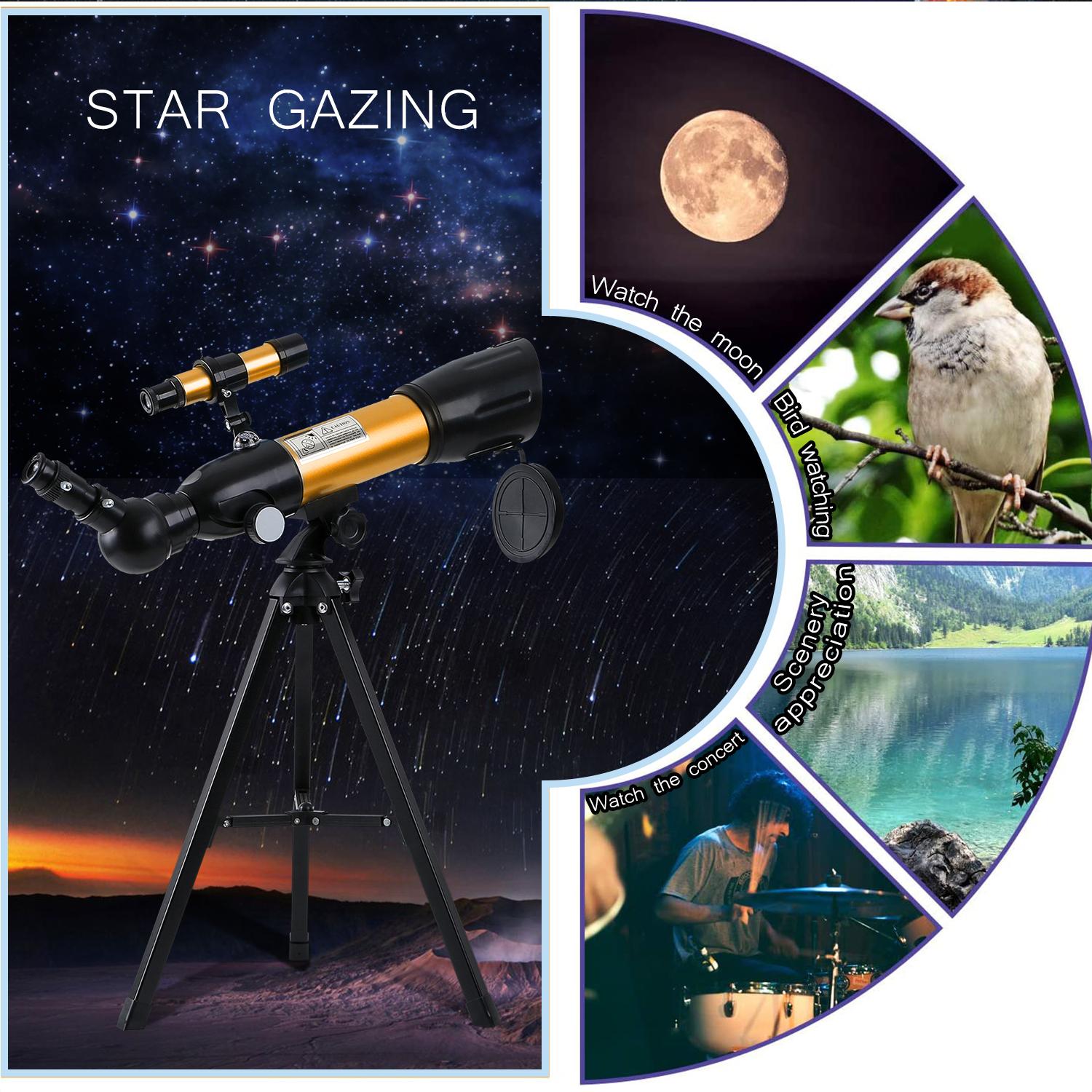 Astronomical Telescope 90X HD Monocular Telescope Refractor Spotting Scope Beginner Kids Telescope with 5×24 Finder