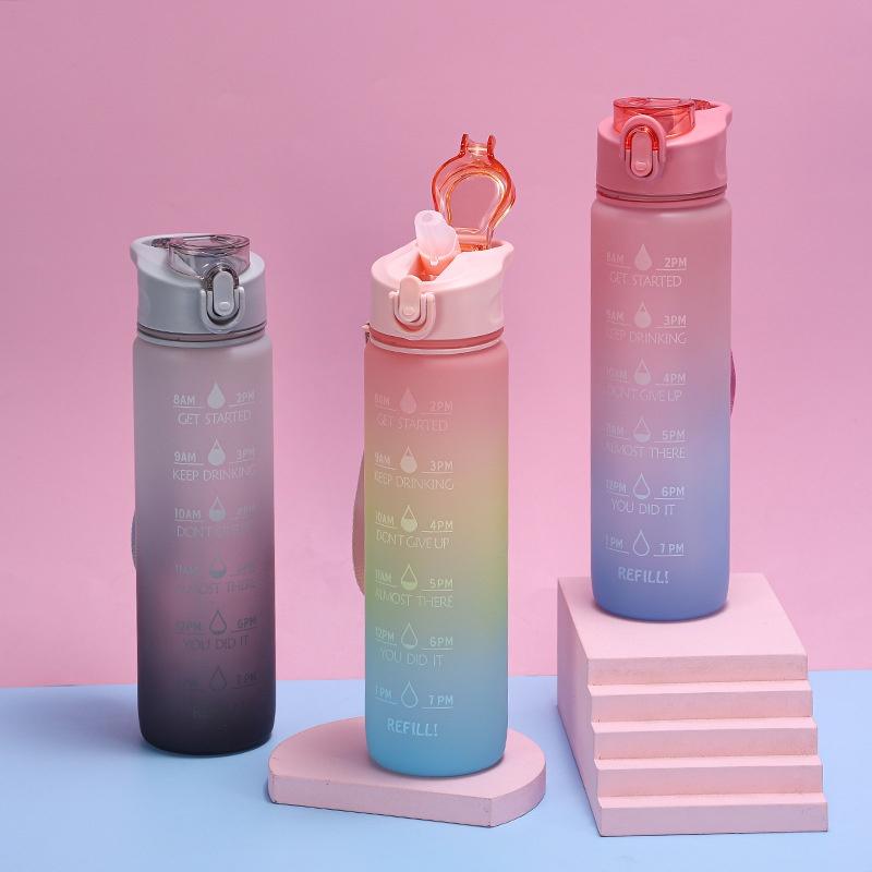 Bình nước Sports Cup 1-2 Lít có ống hút bật tự động khi mở nắp bình nước chia vạch báo giờ uống nước-Bình nước nhắc giờ