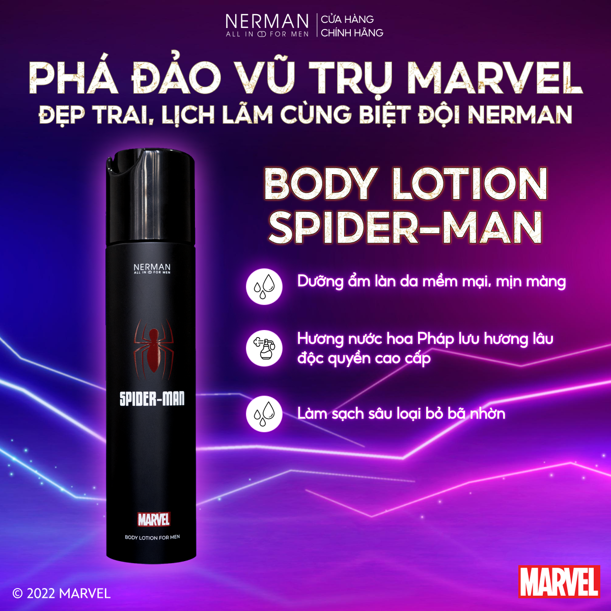 Body lotion Spider Man Marvel Collection Nerman dưỡng thể, dưỡng ẩm cho nam hương nước hoa 180g