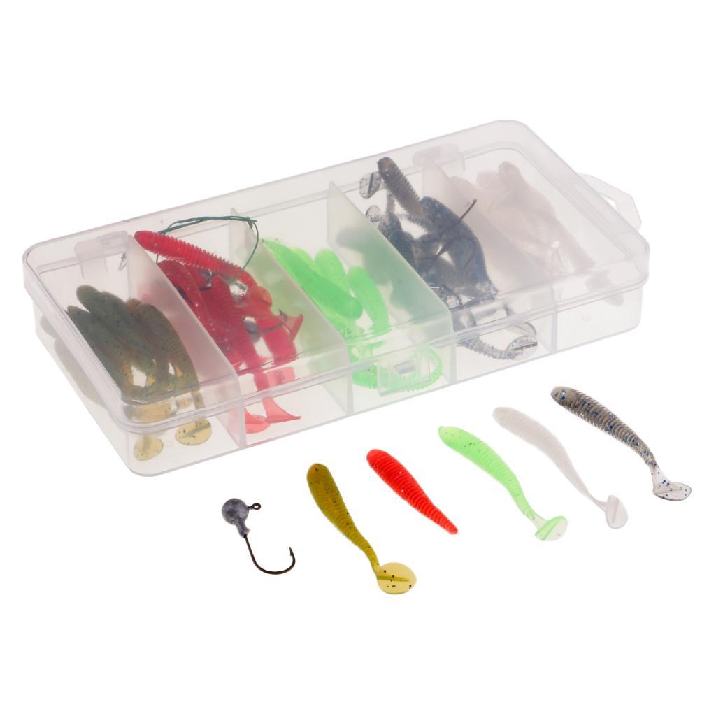 1 Box of 50pcs Bionics Soft Fishing Lures and 10pcs Lead Head Fishing Hooks