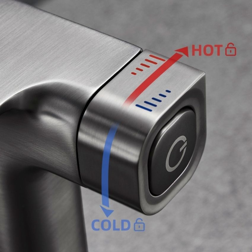 Vòi lavabo GRÜNDER ổn định nhiệt độ màu ghi xám trang nhã cao cấp