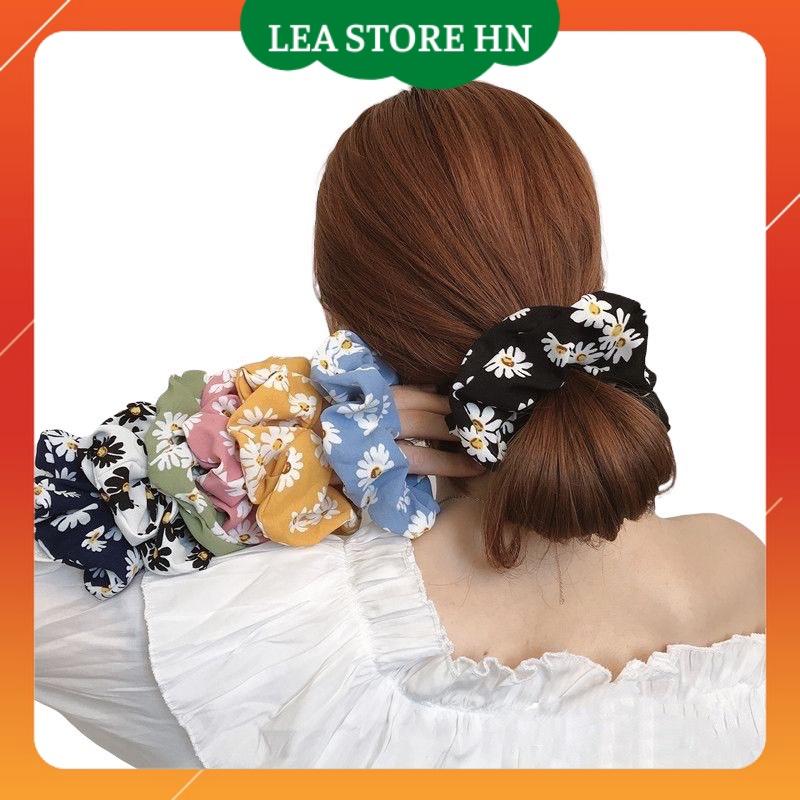 Dây Buộc Tóc Scrunchies Vải Lụa Cao Cấp Họa Tiết Hoa Cúc Xinh Xắn Dễ Thương N05