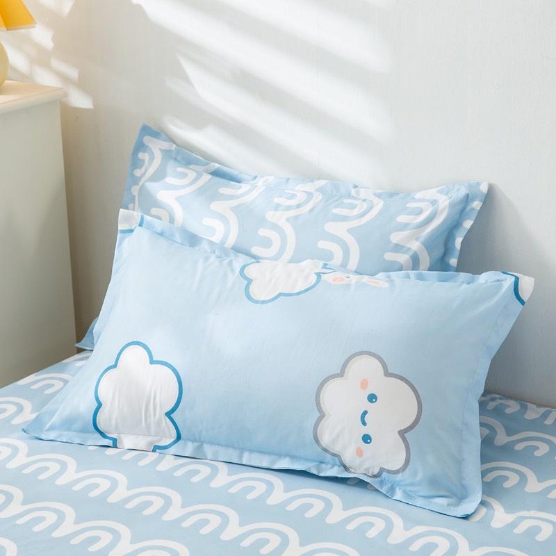 Bộ chăn ga gối Cotton poly M2T bedding gồm vỏ chăn mền, drap ga giường và 2 vỏ gối nằm - PL Mây xanh