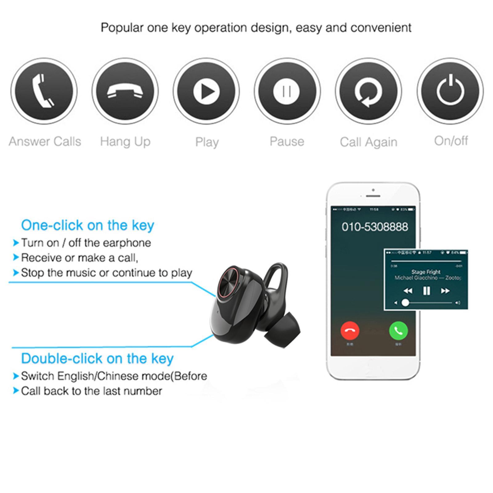 Mini V5 Sports Hifi Business Bluetooth TWS Earphone Earbuds with Mic black