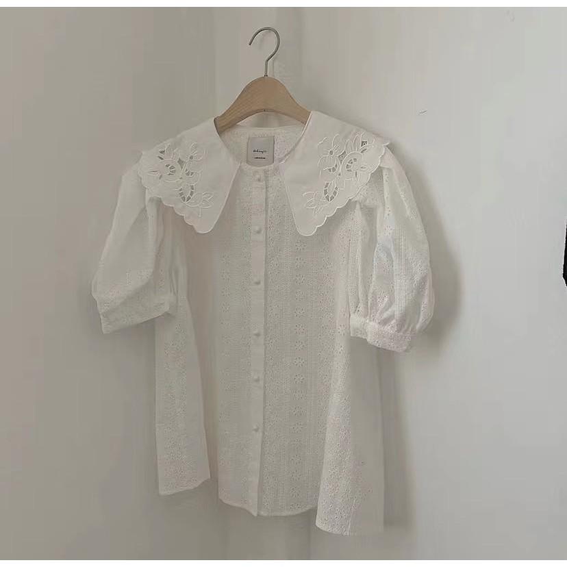 Áo sơ mi lỗ mix cổ sen cá tính