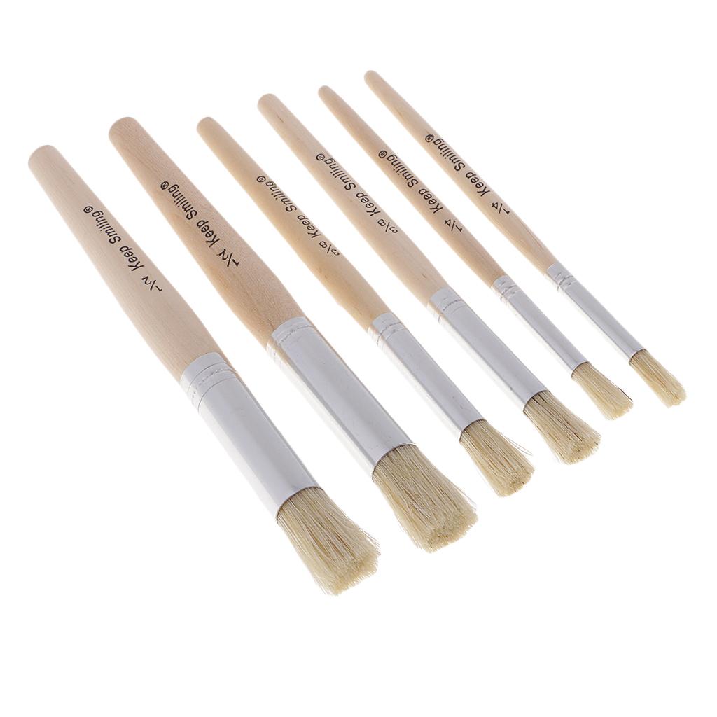 6pcs/set Round Wooden Handle Bristle Hair Oil Acrylic Painting Brush Brushes